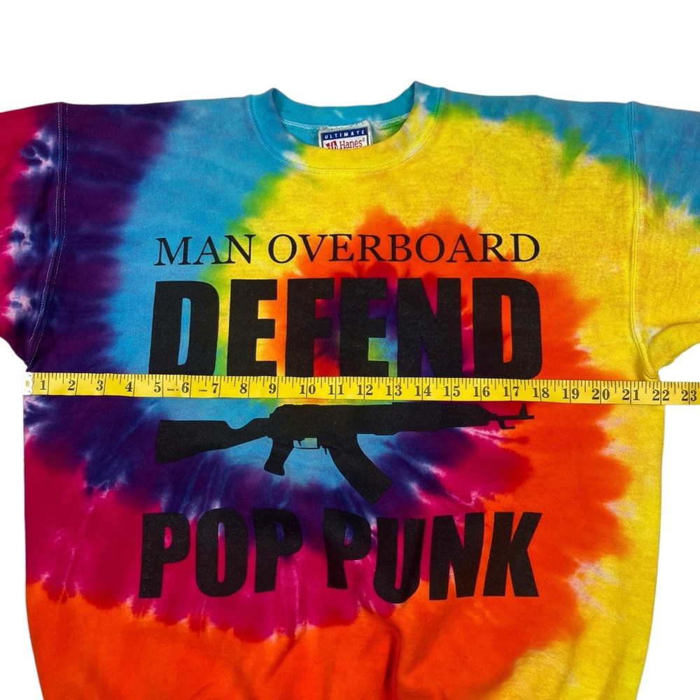 Y2K Man Overboard Band Defend Pop Punk Tie Dye Crew Neck Sweatshirt Hanes - Picture 12 of 16